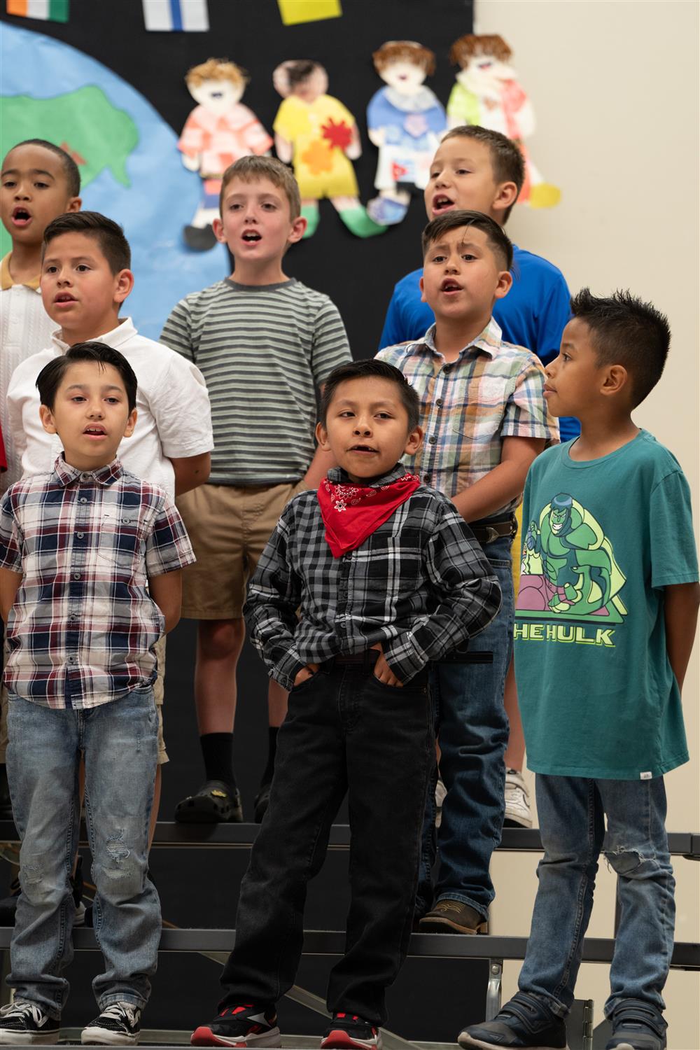 Students celebrate their diverse cultures and backgrounds during Bologna Elementary School's Celebration of Nations assembly.